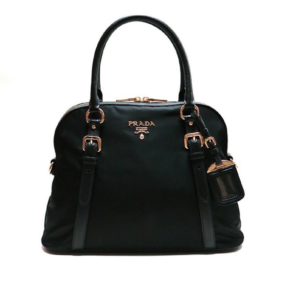 Prada Tessuto Nylon Saffiano Leather Black Satchel - Picture 1 of 10